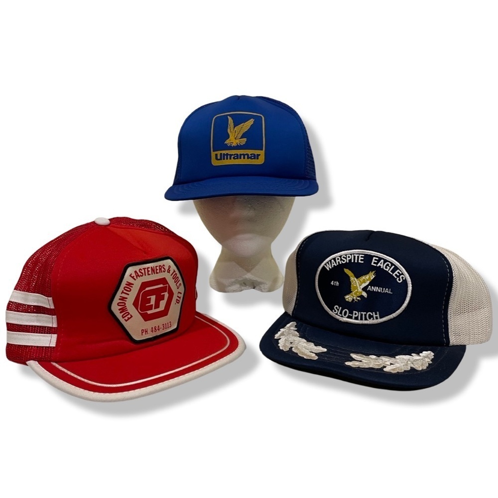 3 PACK OF VINTAGE 80s TRUCKER HATS